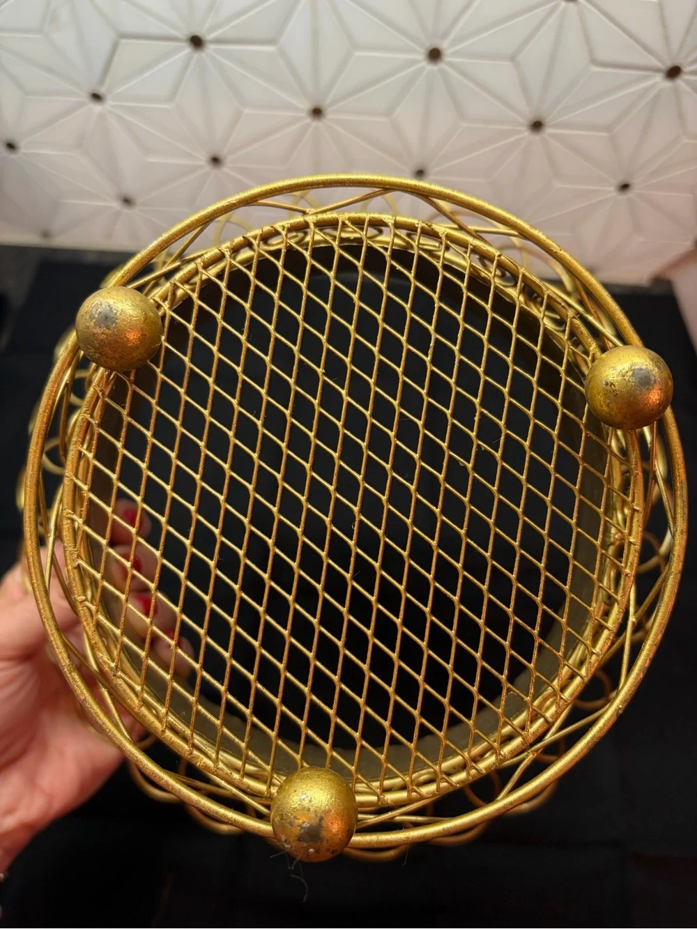 Vintage Gold Metal Plant Stand Planter Cachepot Hollywood Regency Scroll Wire